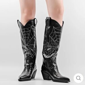 Black Spider Web Heeled Boots